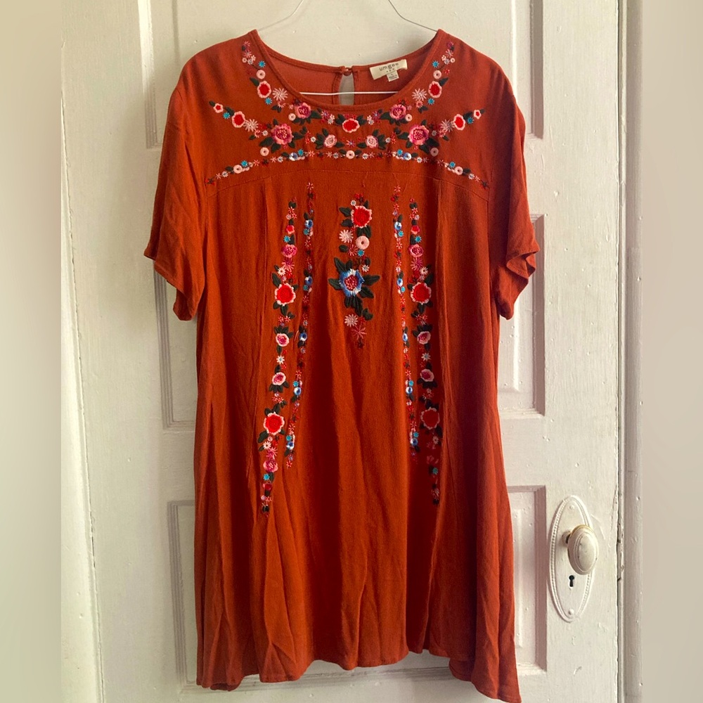 Umgee Embroidered Orange Dress